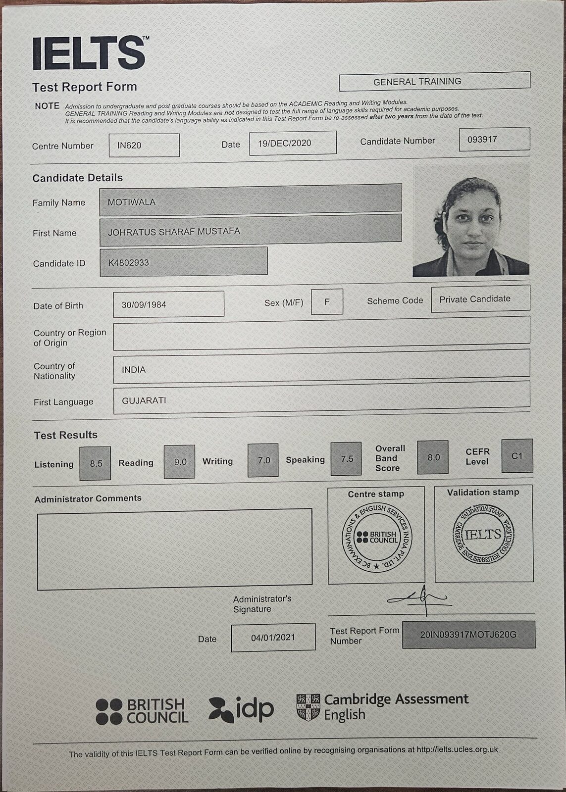 IELTS Certificate