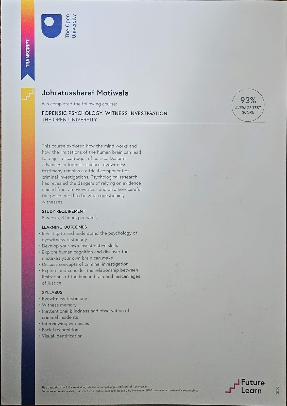 Forensic Psychology — Certificate (2/2)